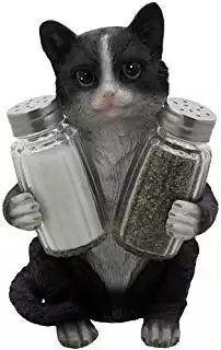 Decorative Black & White Kitty Cat Glass Salt and Pepper Shaker
