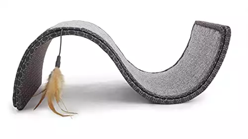 SmartyKat Scratch Scroll Sisal & Carpet Cat Scratcher with Feather Toy – Gray, Single Wide