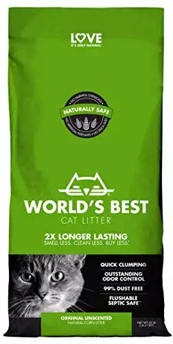 WORLD’S BEST CAT LITTER Original Unscented, 32-Pounds – Natural Ingredients, Quick Clumping, Flushable, 99% Dust Free & Made in USA – Long-Lasting Odor Control & Easy Scoopin...