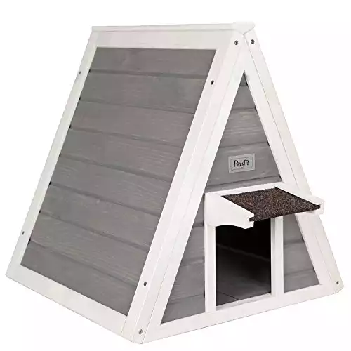 Petsfit Triangle Wooden Cat House with Back Escape Door