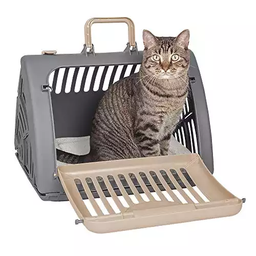 SportPet Designs Foldable Travel Cat Carrier – Front Door Plastic Collapsible Carrier Collection, Waterproof Bed