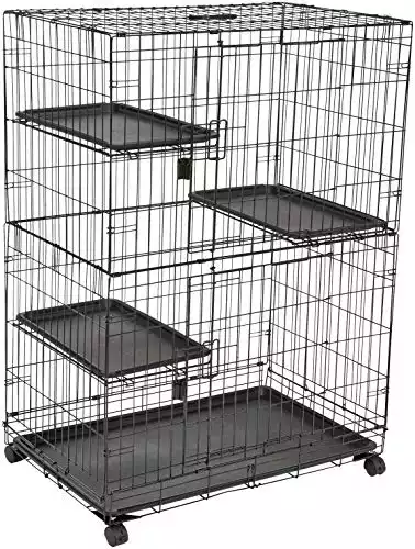 AmazonBasics Large 3-Tier Cat Cage Playpen Box Crate Kennel – 36 x 22 x 51 Inches, Black