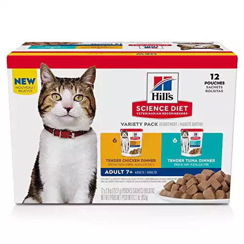 Hill’s Science Diet Senior 7+ Wet Cat Food Pouches, Variety Pack, Chicken and Tuna