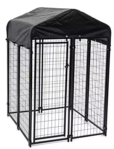 Lucky Dog 60544 Uptown Spacious 4′ x 4′ x 6′ Heavy Duty Welded Wire Outdoor Dog Kennel with Water Resistant Cover, Black