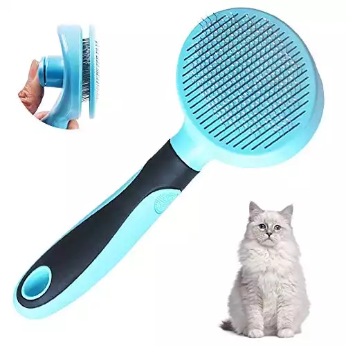 Cat Brush, Soft Dog Grooming Tool Brush for Dogs and Cats, Removes Loose Undercoat, Mats Tangled Hair Slicker Brush for Pet Massage-Self Cleaning (Blue)