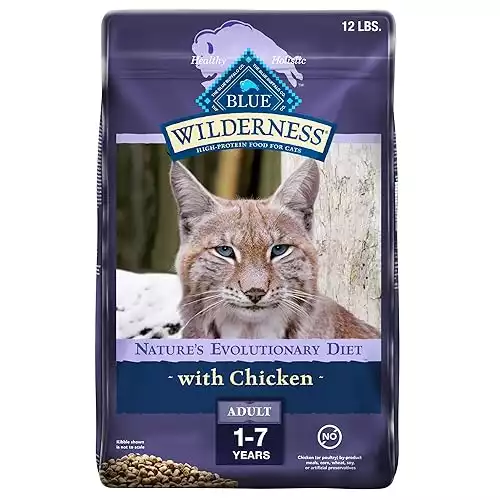 Blue Buffalo Cat Food, Natural Chicken Recipe, Wilderness High Protein, Adult Dry Cat Food