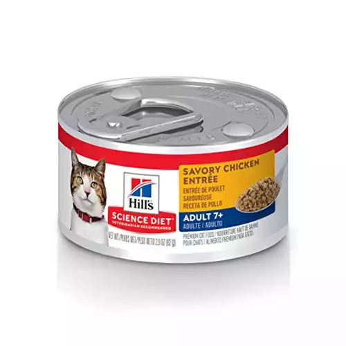Hill's Science Diet Senior Wet Cat Food, Adult 7+ Savory Chicken Entrée Minced Cat Food, 2.9 oz. Cans, 24-Pack
