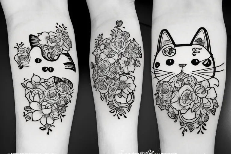 17 Elegant Cat Tattoos With Beautiful Flowers